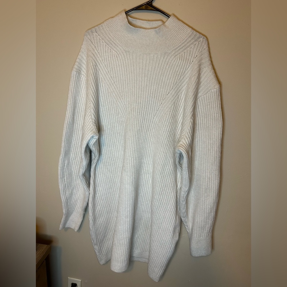 H&M Cream Ribbed Cowl Neck Sweater Dress